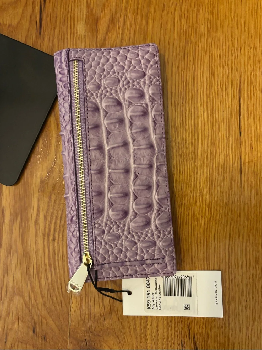 Brahmin Lavender Croc-Embossed Zip Card Holder
